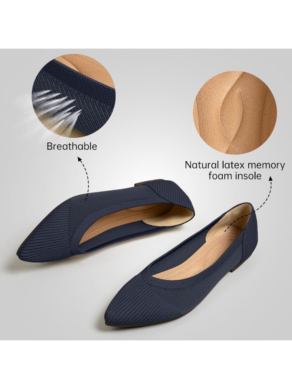 Women's Navy Blue Comfortable Dressy Mesh Pointed Toe Pull On Ballet Flat Shoes - Picture 5 of 6